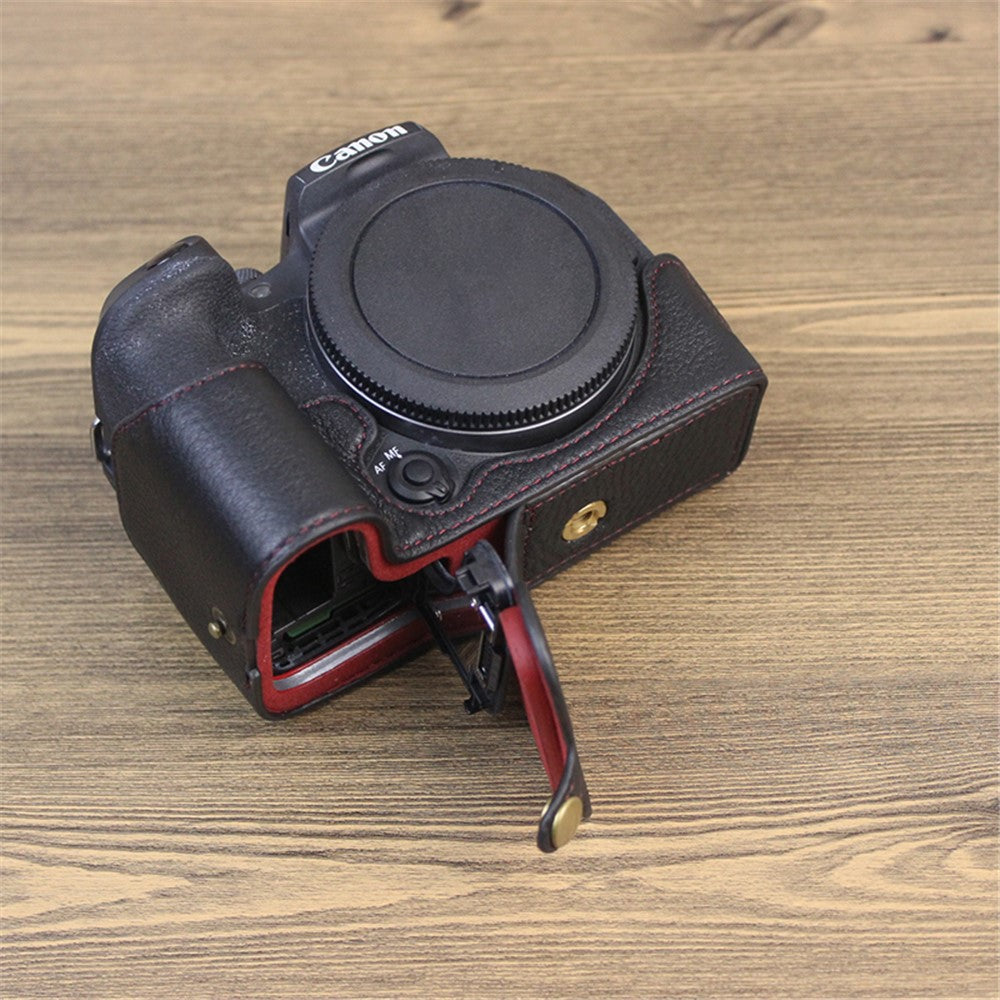 Genuine Leather Camera Bottom Case for Canon EOS R10, Anti-dust Camera Half Body Cover
