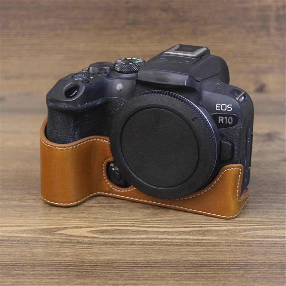 For Canon EOS R10 PU Leather Anti-scratch Camera Bottom Cover Large Opening Design Protective Half Body Case