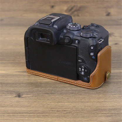 For Canon EOS R10 PU Leather Anti-scratch Camera Bottom Cover Large Opening Design Protective Half Body Case
