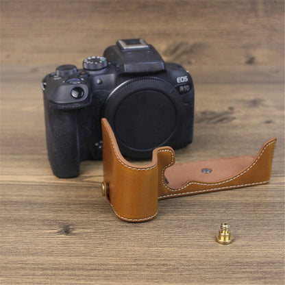 For Canon EOS R10 PU Leather Anti-scratch Camera Bottom Cover Large Opening Design Protective Half Body Case