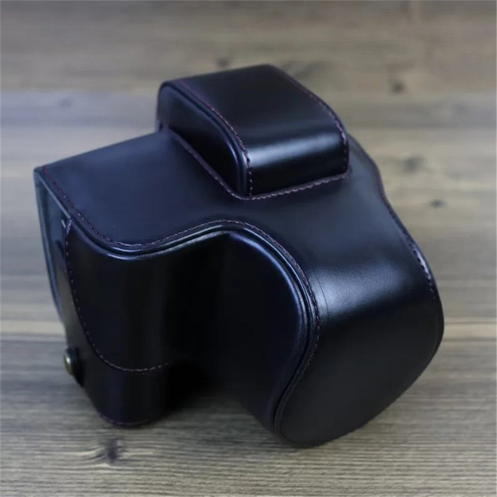 PU Leather Camera Case Bag for Canon EOS R10, Battery Opening Design Protective Cover with Lens Pouch and Strap