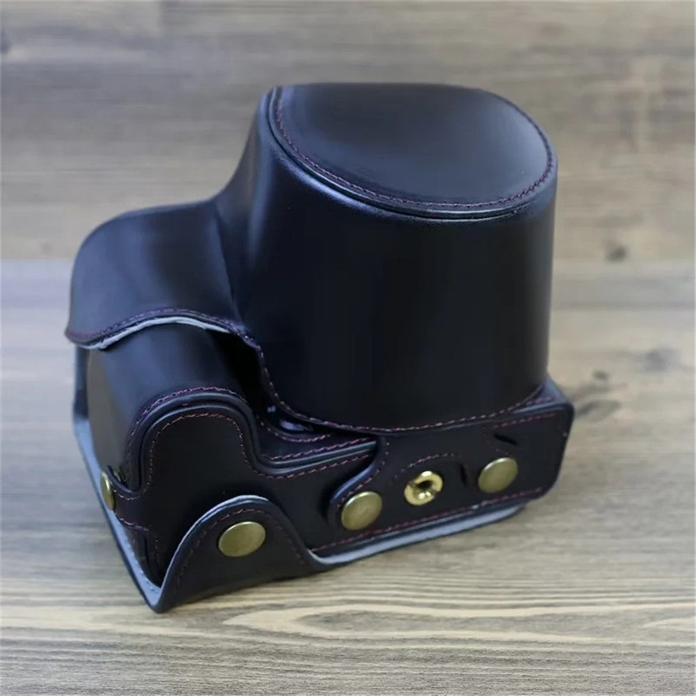 PU Leather Camera Case Bag for Canon EOS R10, Battery Opening Design Protective Cover with Lens Pouch and Strap
