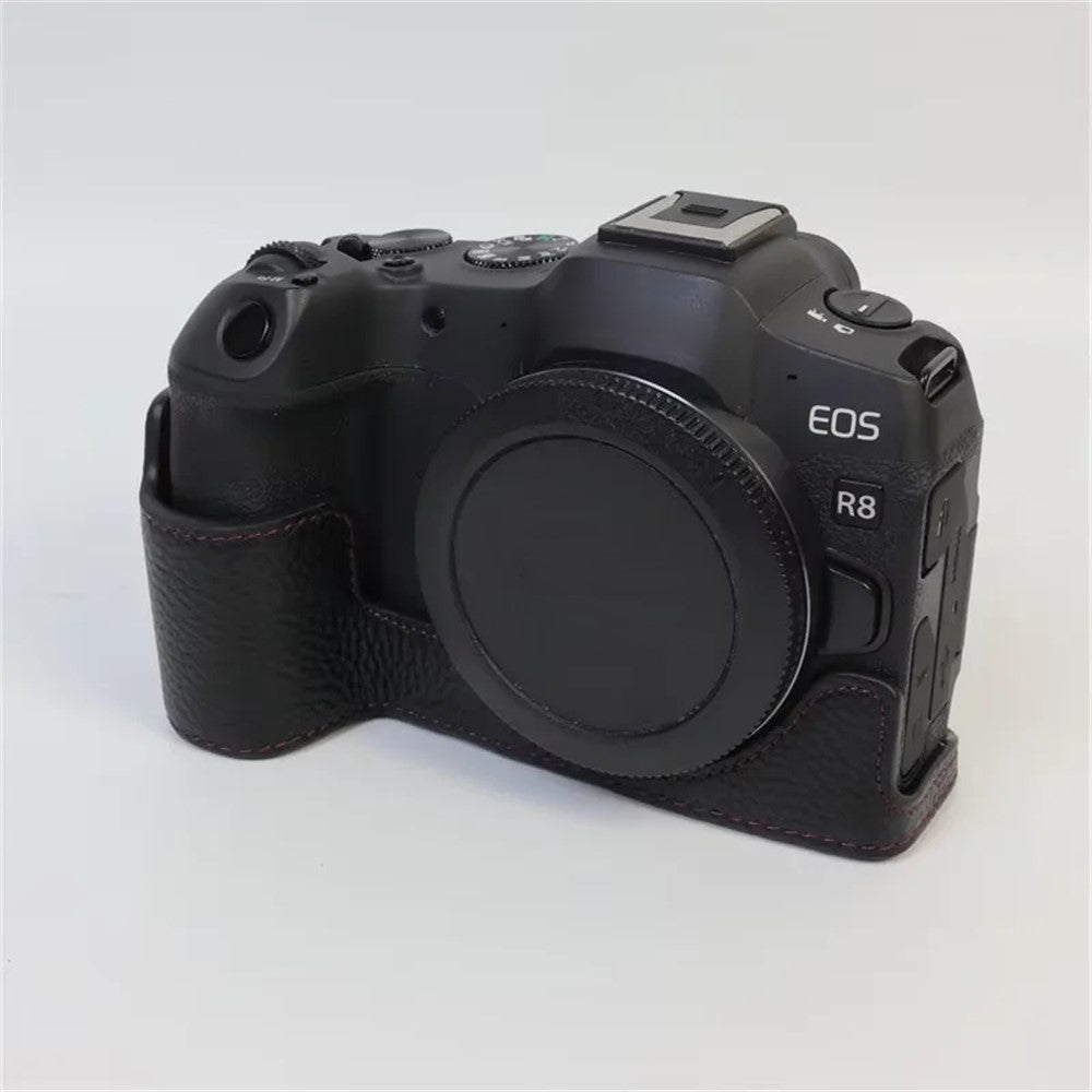For Canon EOS R8 Genuine Cow Leather Camera Bottom Case Half Body Cover with Battery Opening