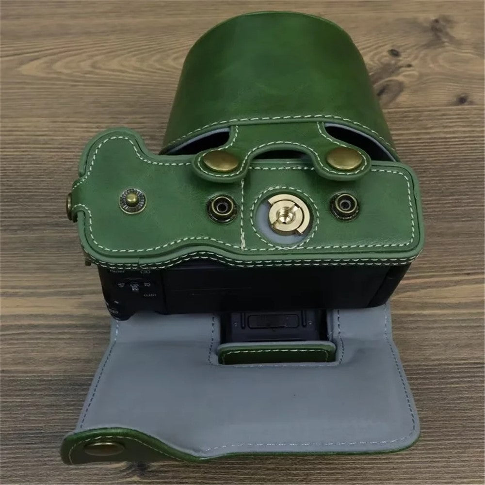 For Canon EOS R50 / R100 PU Leather Camera Case Battery Opening Design Camera Cover with Strap and Small Bag