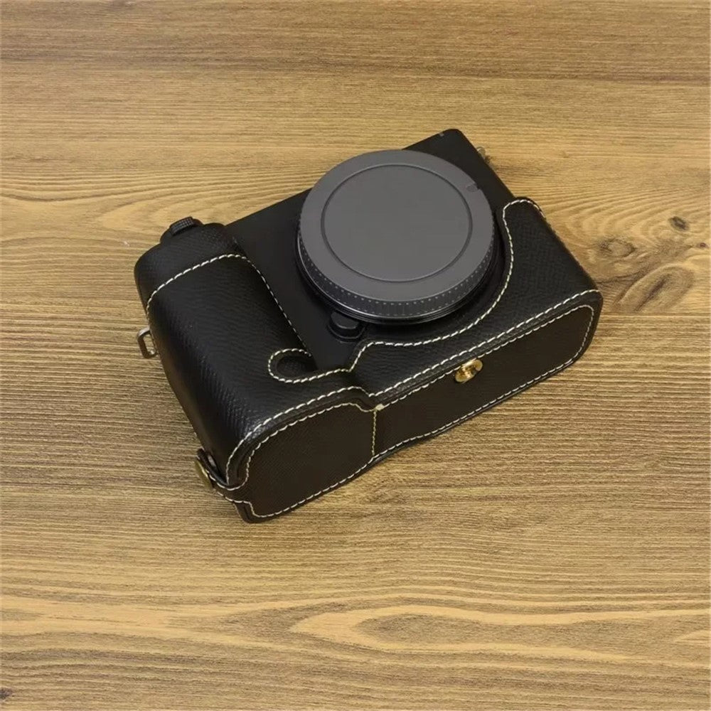 For Sony ZV-E1 Battery Opening Design PU Leather Camera Bottom Cover Half Body Case with Hand Strap