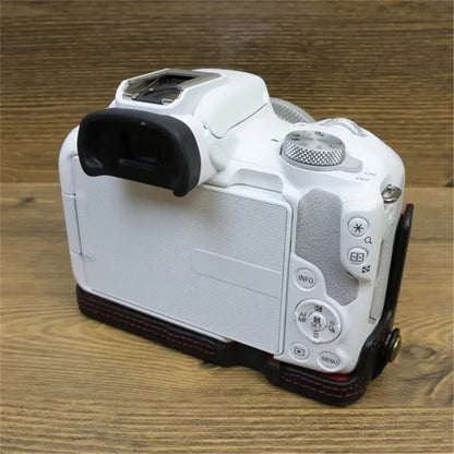 For Canon EOS R50 / R100 Genuine Cow Leather Camera Bottom Case Anti-drop Cover with Wrist Strap