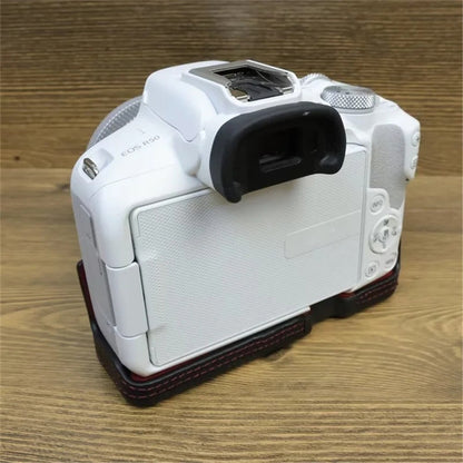 For Canon EOS R50 / R100 Genuine Cow Leather Camera Bottom Case Anti-drop Cover with Wrist Strap
