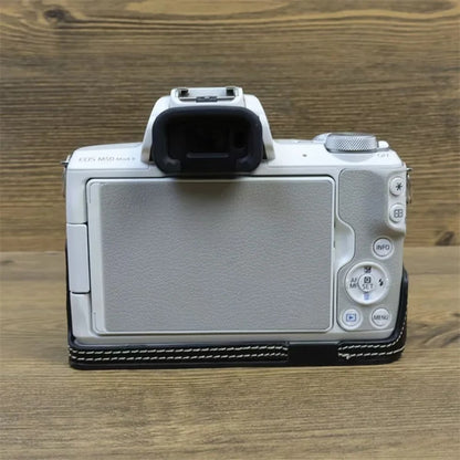 For Canon EOS M50 Mark II PU Leather Bottom Case Half Body Camera Protection Cover