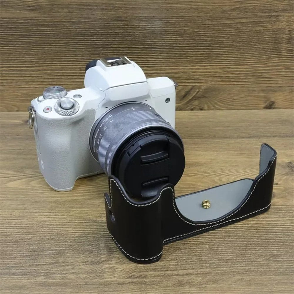 For Canon EOS M50 Mark II PU Leather Bottom Case Half Body Camera Protection Cover