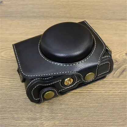 For Canon PowerShot G7 X Mark II / G7 X Mark III Camera Case PU Leather Camera Cover with Shoulder Strap