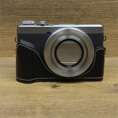 For Canon PowerShot G7 X Mark II / G7 X Mark III Leather Camera Case Half Body Protective Cover