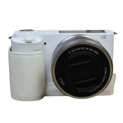 For Sony ZV-E10 PU Leather Camera Case Half Body Scratch Resistant Protective Cover