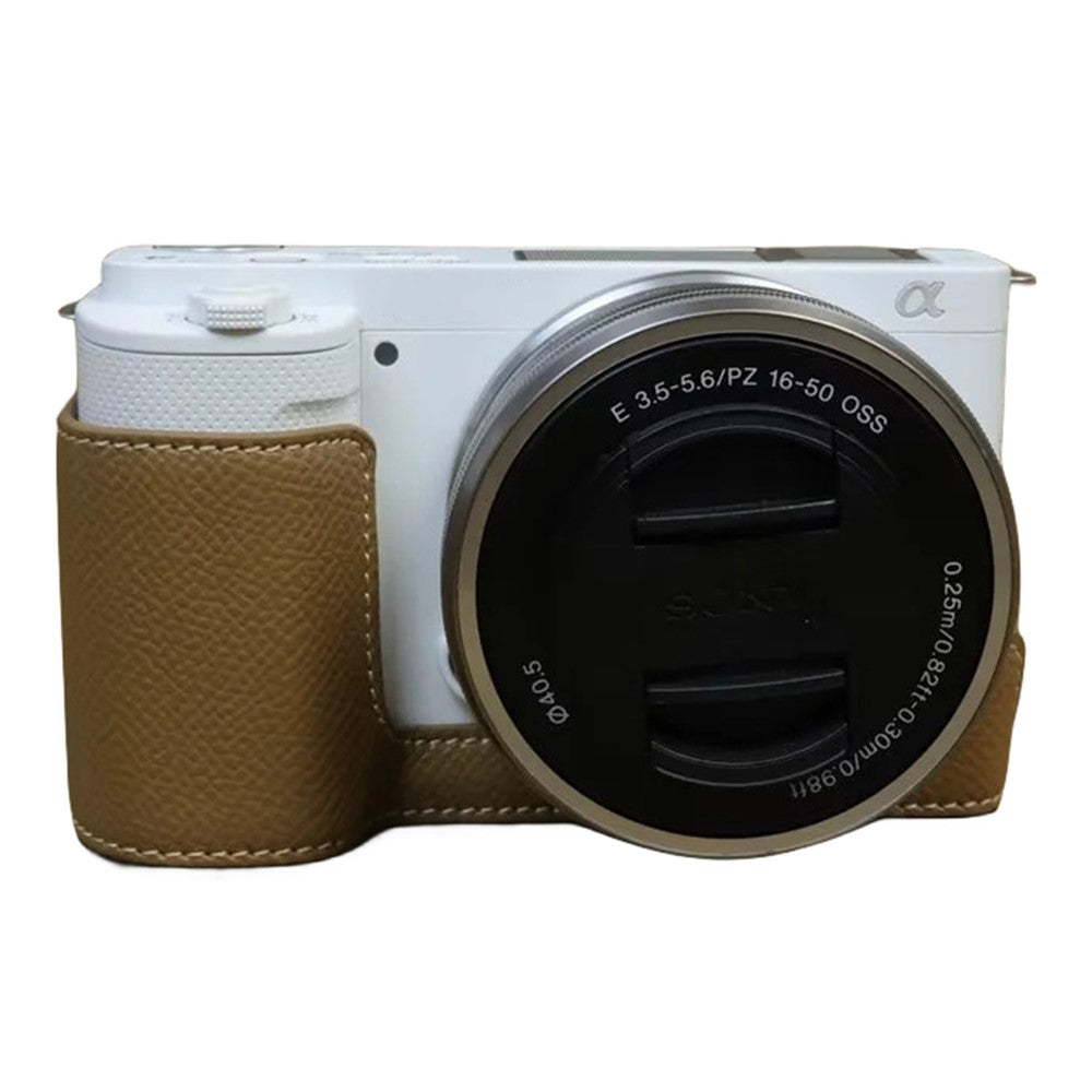 For Sony ZV-E10 PU Leather Camera Case Half Body Scratch Resistant Protective Cover