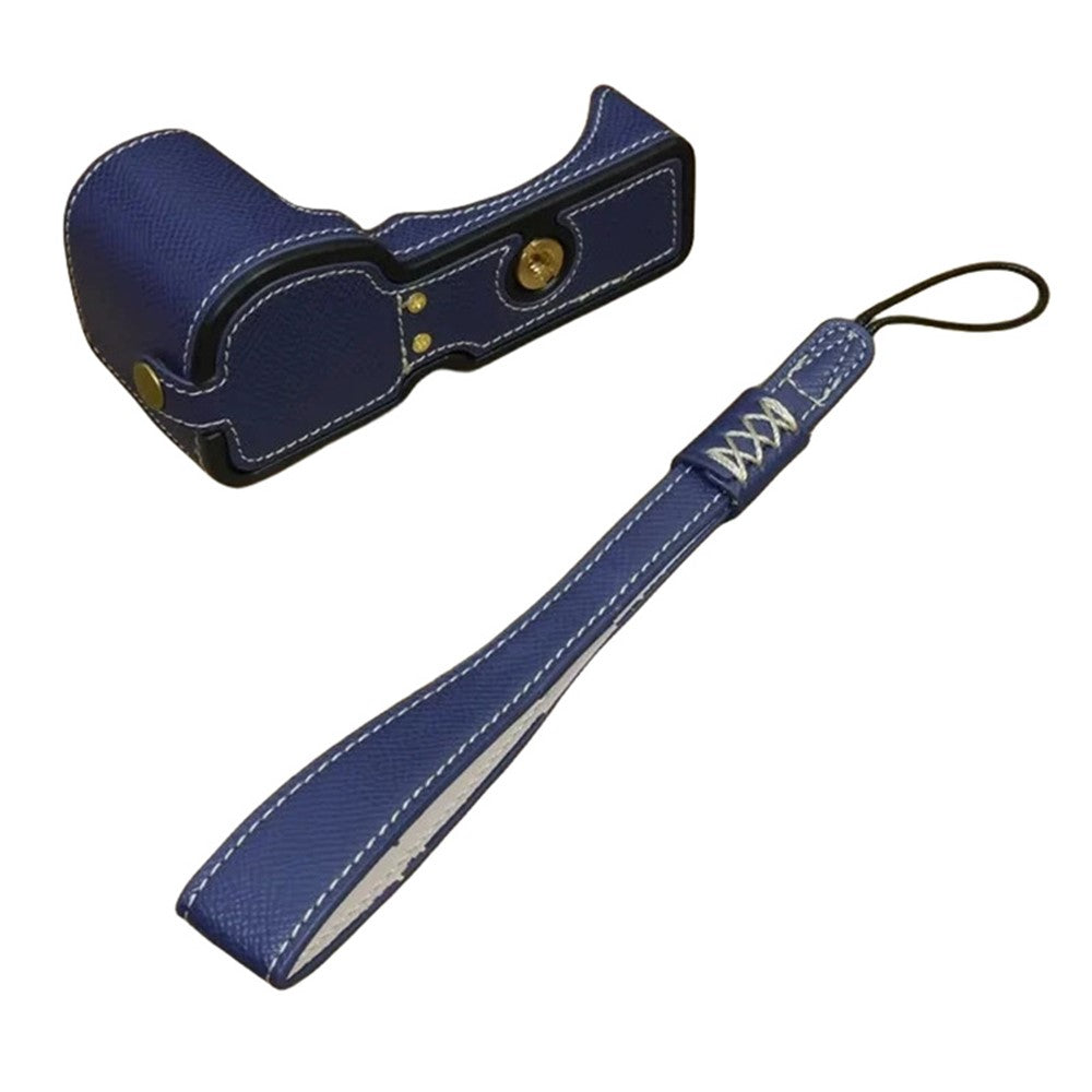 For Sony ZV-E10 PU Leather Bottom Case Battery Opening Design Camera Half Body Cover with Hand Strap