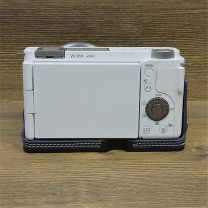 For Sony ZV-E10 PU Leather Bottom Case Battery Opening Design Camera Half Body Cover with Hand Strap