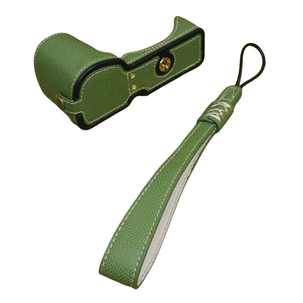 For Sony ZV-E10 PU Leather Bottom Case Battery Opening Design Camera Half Body Cover with Hand Strap