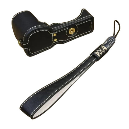 For Sony ZV-E10 PU Leather Bottom Case Battery Opening Design Camera Half Body Cover with Hand Strap