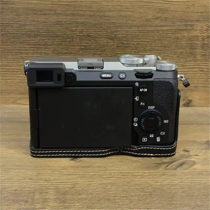 For Sony A7C II / A7CR Camera Bottom Case PU Leather Anti-Drop Half Body Cover with Wrist Strap