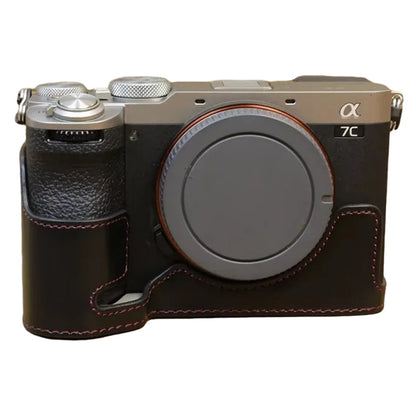 For Sony A7C II / A7CR PU Leather Camera Bottom Cover Screw Design Half Body Case Anti-Scratch Protector