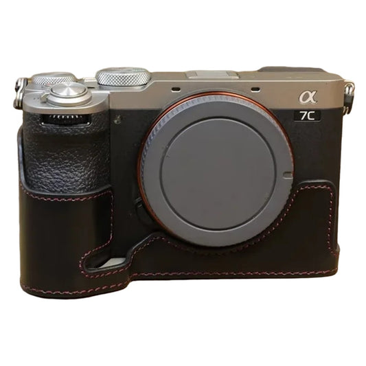 For Sony A7C II / A7CR PU Leather Camera Bottom Cover Screw Design Half Body Case Anti-Scratch Protector