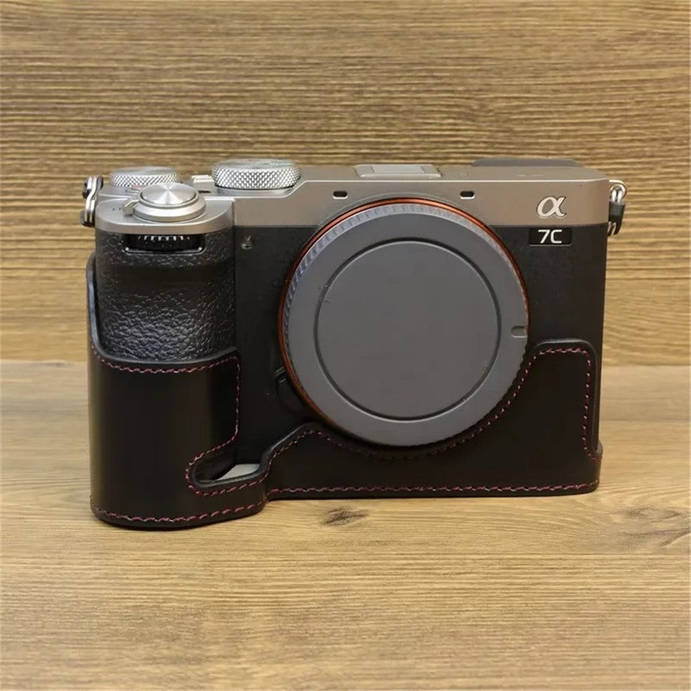 For Sony A7C II / A7CR PU Leather Camera Bottom Cover Screw Design Half Body Case Anti-Scratch Protector