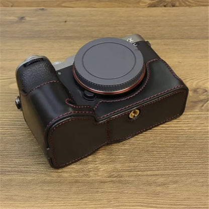 For Sony A7C II / A7CR PU Leather Camera Bottom Cover Screw Design Half Body Case Anti-Scratch Protector