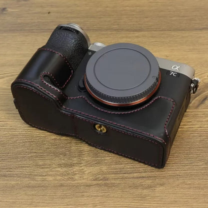 For Sony A7C II / A7CR PU Leather Camera Bottom Cover Screw Design Half Body Case Anti-Scratch Protector