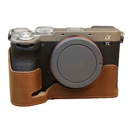 For Sony A7C II / A7CR PU Leather Camera Bottom Cover Screw Design Half Body Case Anti-Scratch Protector