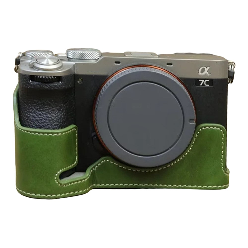 For Sony A7C II / A7CR PU Leather Camera Bottom Cover Screw Design Half Body Case Anti-Scratch Protector