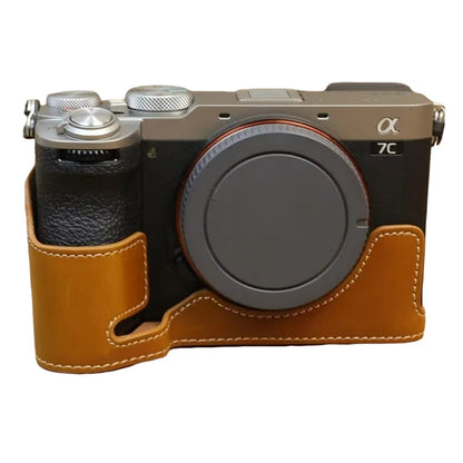 For Sony A7C II / A7CR PU Leather Camera Bottom Cover Screw Design Half Body Case Anti-Scratch Protector