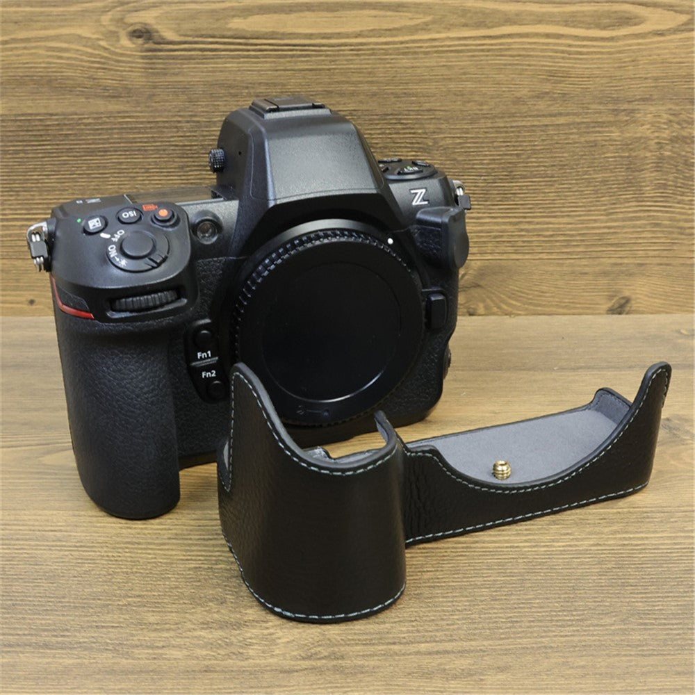 For Nikon Z8 Genuine Cow Leather Bottom Case Half Body Camera Cover with Battery Opening