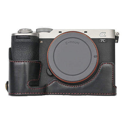 For Sony A7C II / A7CR Detachable Camera Bag PU Leather Battery Opening Case with Lens Bag