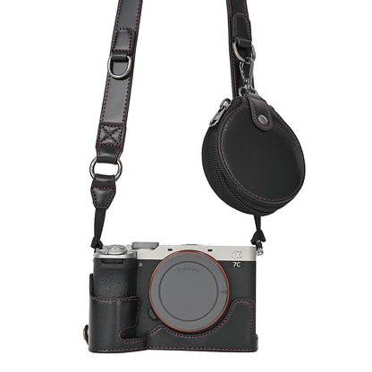 For Sony A7C II / A7CR Detachable Camera Bag PU Leather Battery Opening Case with Lens Bag