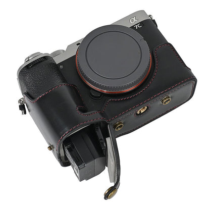 For Sony A7C II / A7CR Detachable Camera Bag PU Leather Battery Opening Case with Lens Bag