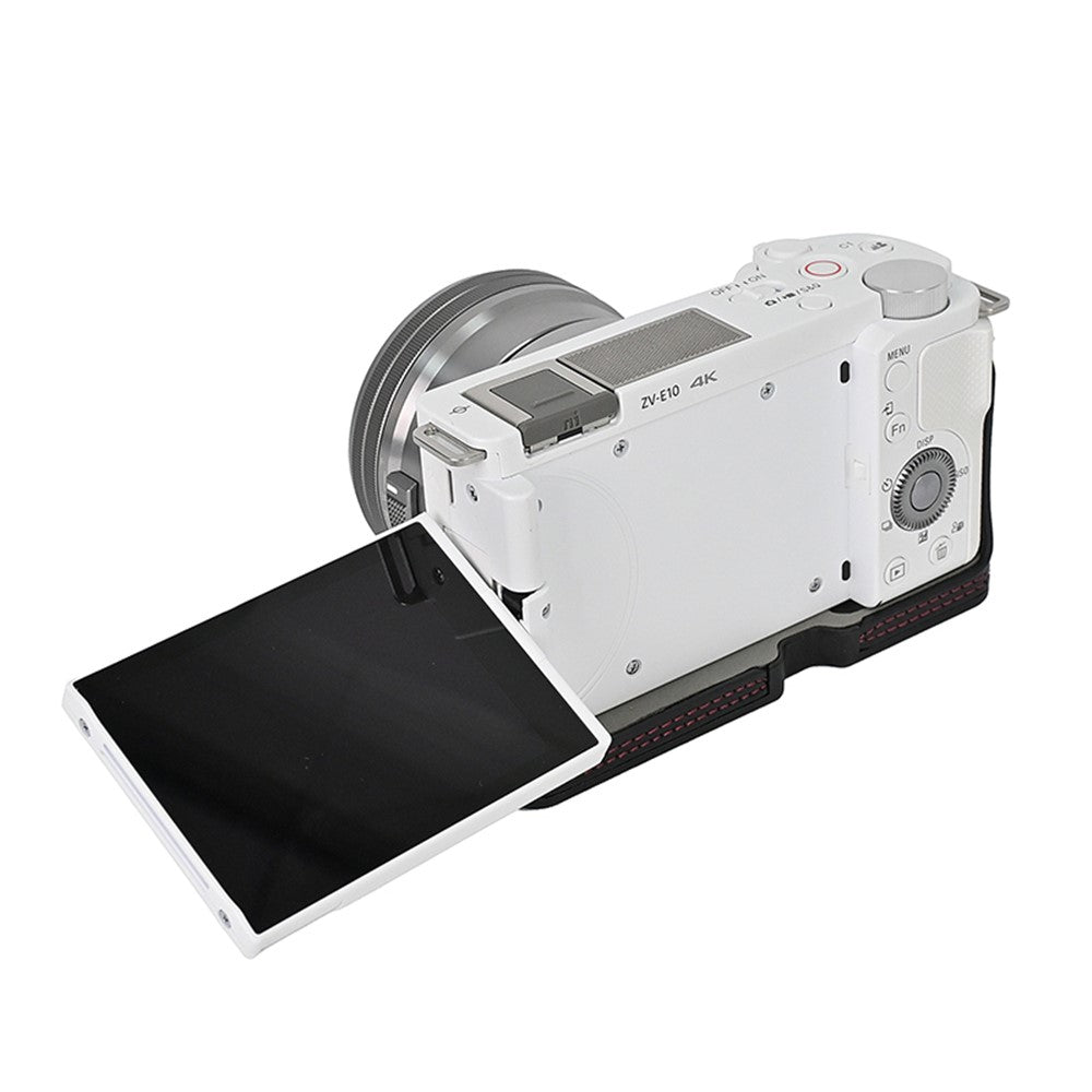 For Sony ZV-E10 Battery Opening Design PU Leather Camera Cover Half Body Bottom Case with Wrist Strap