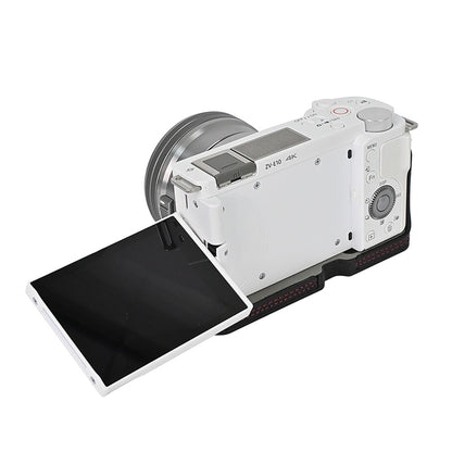 For Sony ZV-E10 Battery Opening Design PU Leather Camera Cover Half Body Bottom Case with Wrist Strap