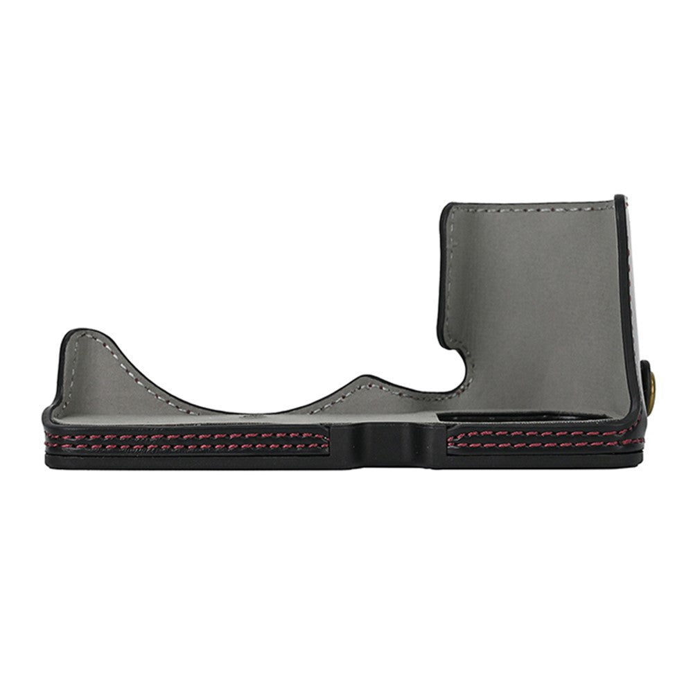 For Sony ZV-E10 Battery Opening Design PU Leather Camera Cover Half Body Bottom Case with Wrist Strap