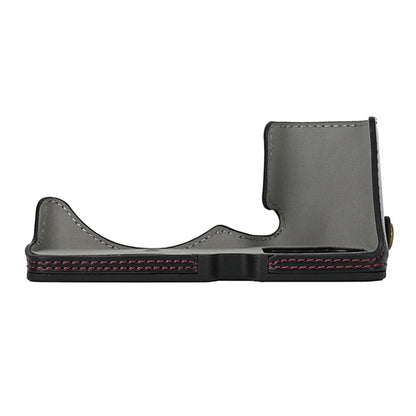 For Sony ZV-E10 Battery Opening Design PU Leather Camera Cover Half Body Bottom Case with Wrist Strap