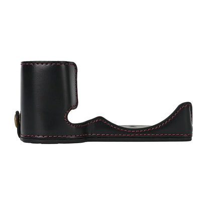 For Sony ZV-E10 Battery Opening Design PU Leather Camera Cover Half Body Bottom Case with Wrist Strap