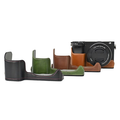 Camera Cover for Sony A6400 / A6300 / A6100 / A6000 Battery Opening Design PU Leather Half Body Bottom Case with Wrist Strap