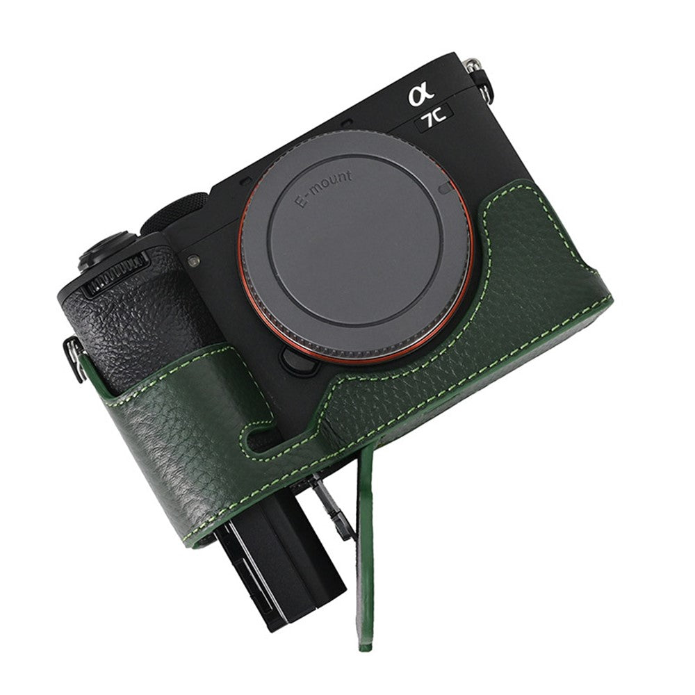 For Sony A7C II / A7CR Genuine Cow Leather Bottom Case Half Camera Cover with Battery Opening