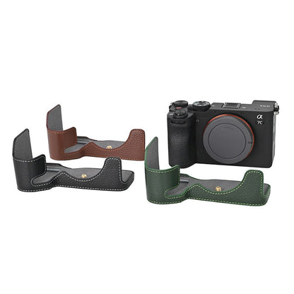 For Sony A7C II / A7CR Genuine Cow Leather Bottom Case Half Camera Cover with Battery Opening