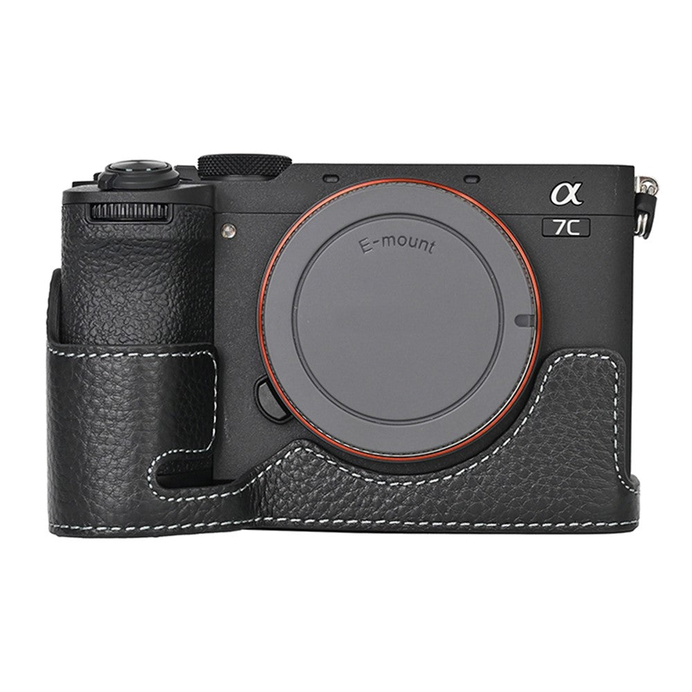 For Sony A7C II / A7CR Genuine Cow Leather Bottom Case Half Camera Cover with Battery Opening