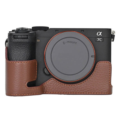For Sony A7C II / A7CR Genuine Cow Leather Bottom Case Half Camera Cover with Battery Opening