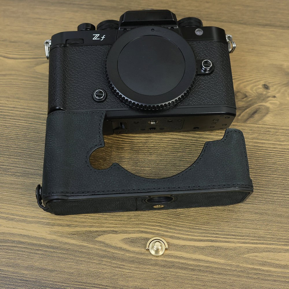 For Nikon Z f Genuine Cow Leather Protective Bottom Case Half Camera Cover with Battery Opening