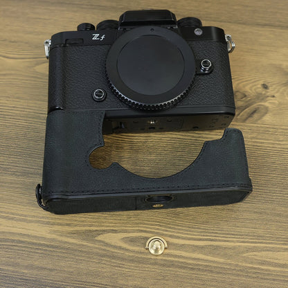 For Nikon Z f Genuine Cow Leather Protective Bottom Case Half Camera Cover with Battery Opening