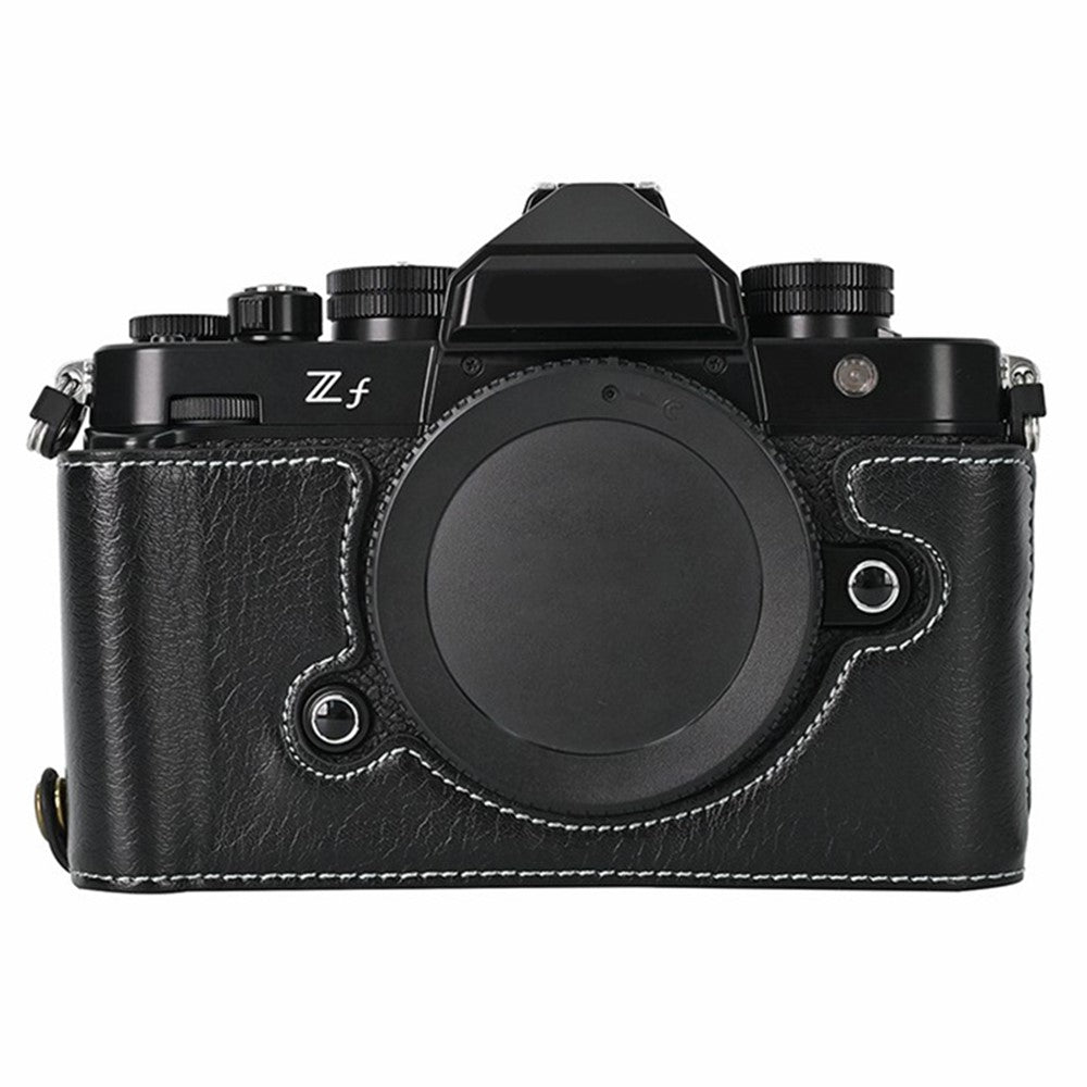 For Nikon Z f Tree Bark Leather Bottom Case Half Camera Cover with Battery Opening
