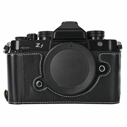 For Nikon Z f Tree Bark Leather Bottom Case Half Camera Cover with Battery Opening