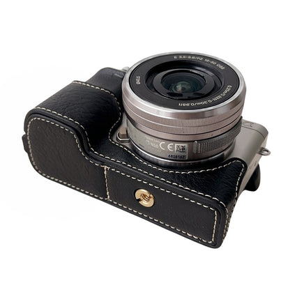 For Sony A6400 / A6300 / A6100 / A6000 PU Leather Camera Bottom Cover Screw Hole Half Body Case