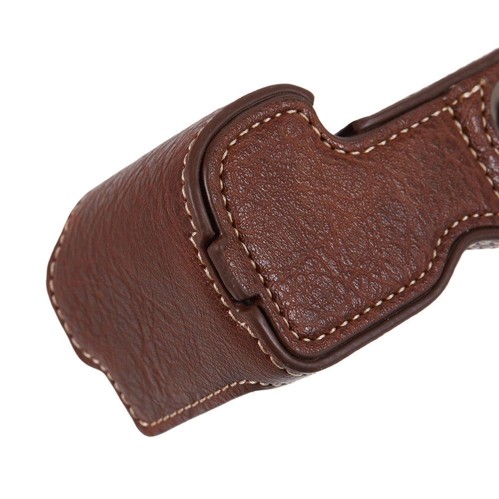 For Sony Alpha ZV-E10 Leather Camera Bottom Cover Buffalo Texture Half Body Case with Battery Opening